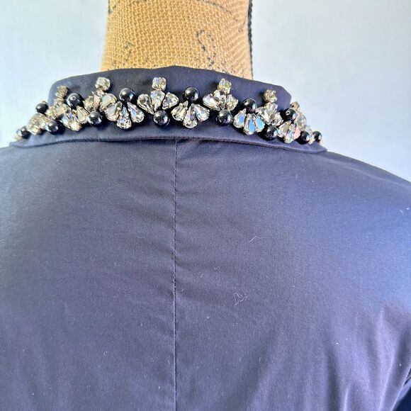 VDP Collection Black Long Sleeve Embellished Collar Peplum Blouse Sz 10/46 - Picture 5 of 16